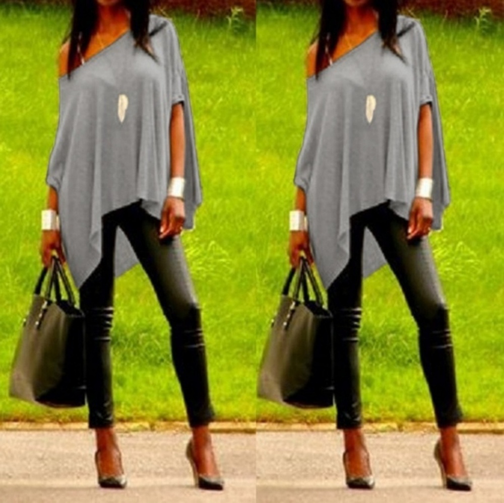 OFF THE SHOULDER LOOSE TOP GREY